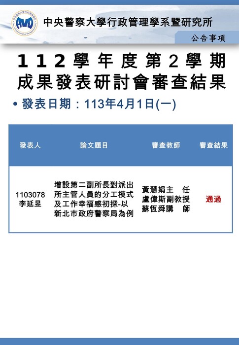 研究生成果發表研討會結果